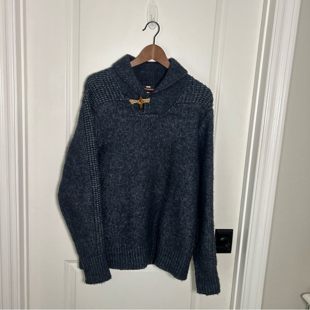 Schott Bros Men’s Sz M Blue Wool Blend Toggle Shawl Hand Crafted Knit Sweater